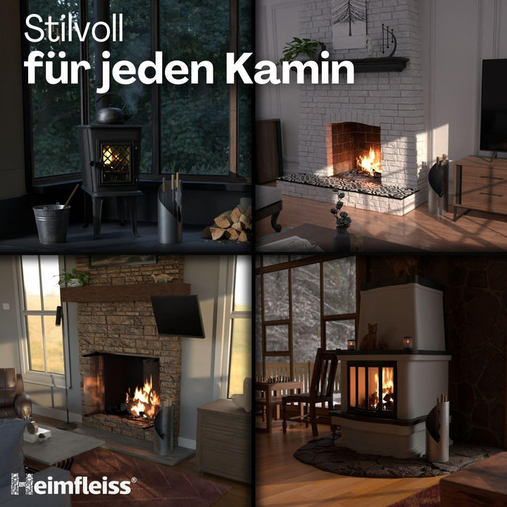 Heimfleiss® Kaminbesteck Modern Grau | Ofenbesteck Kaminbesteck Set | Hochwertiges Kaminset aus Schü