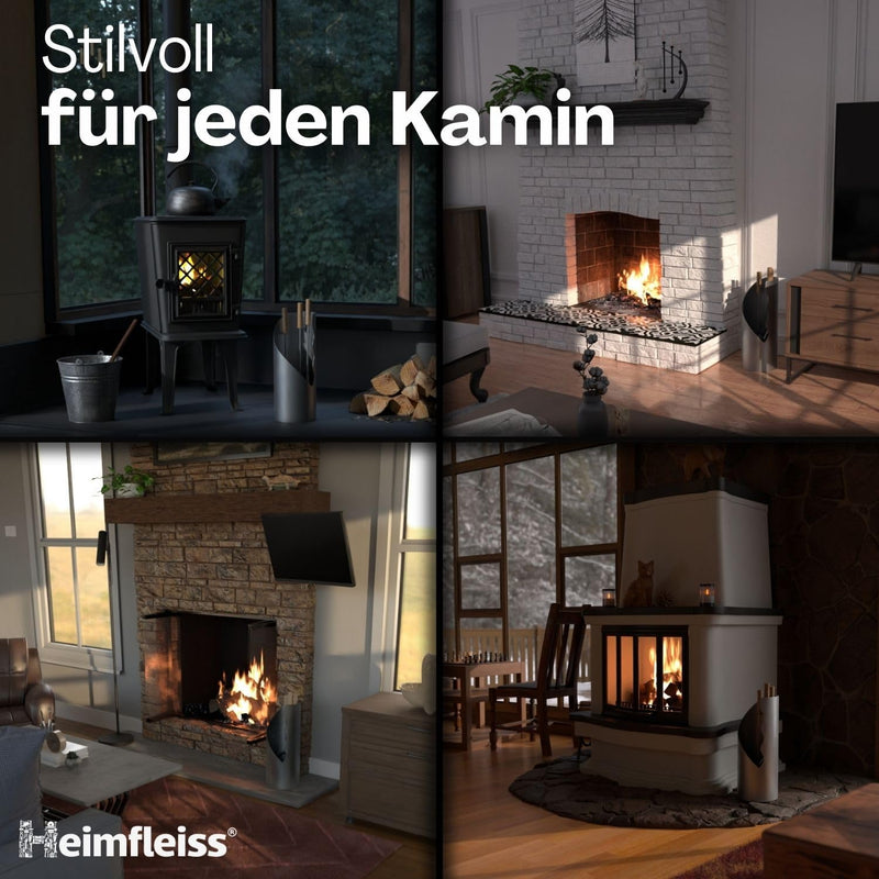 Heimfleiss® Kaminbesteck Modern Grau | Ofenbesteck Kaminbesteck Set | Hochwertiges Kaminset aus Schü