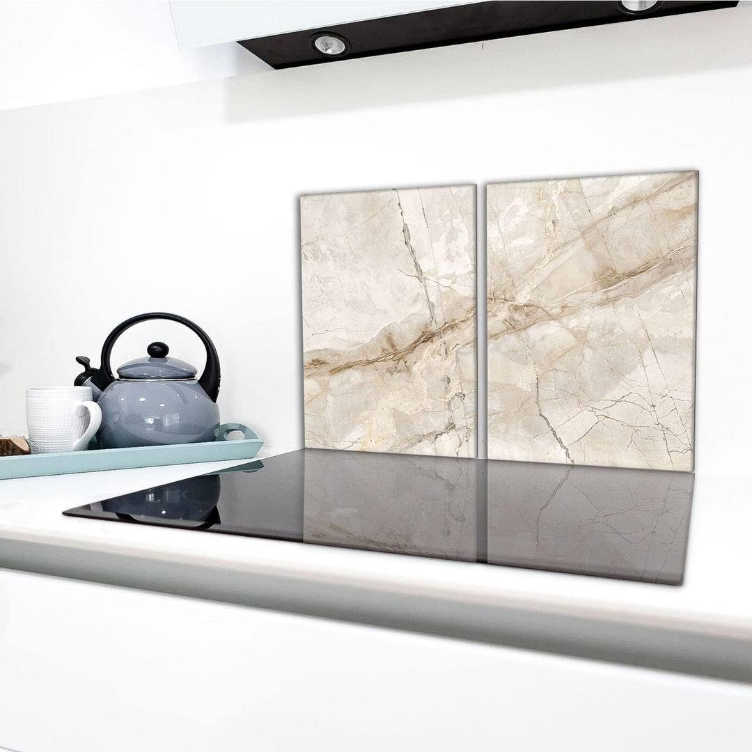 Herdabdeckplatten Set 2x40x52 cm Ceranfeld Abdeckung Glas Spritzschutz Abdeckplatte Glasplatte Herd