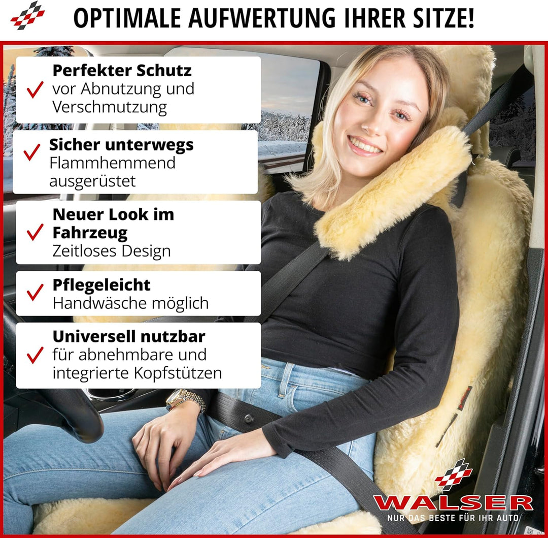 Walser Premium Lammfell Sitzauflage Marla, 100% Lammfell Autositz Sitzauflage mit 5cm Wollhöhe, Sitz