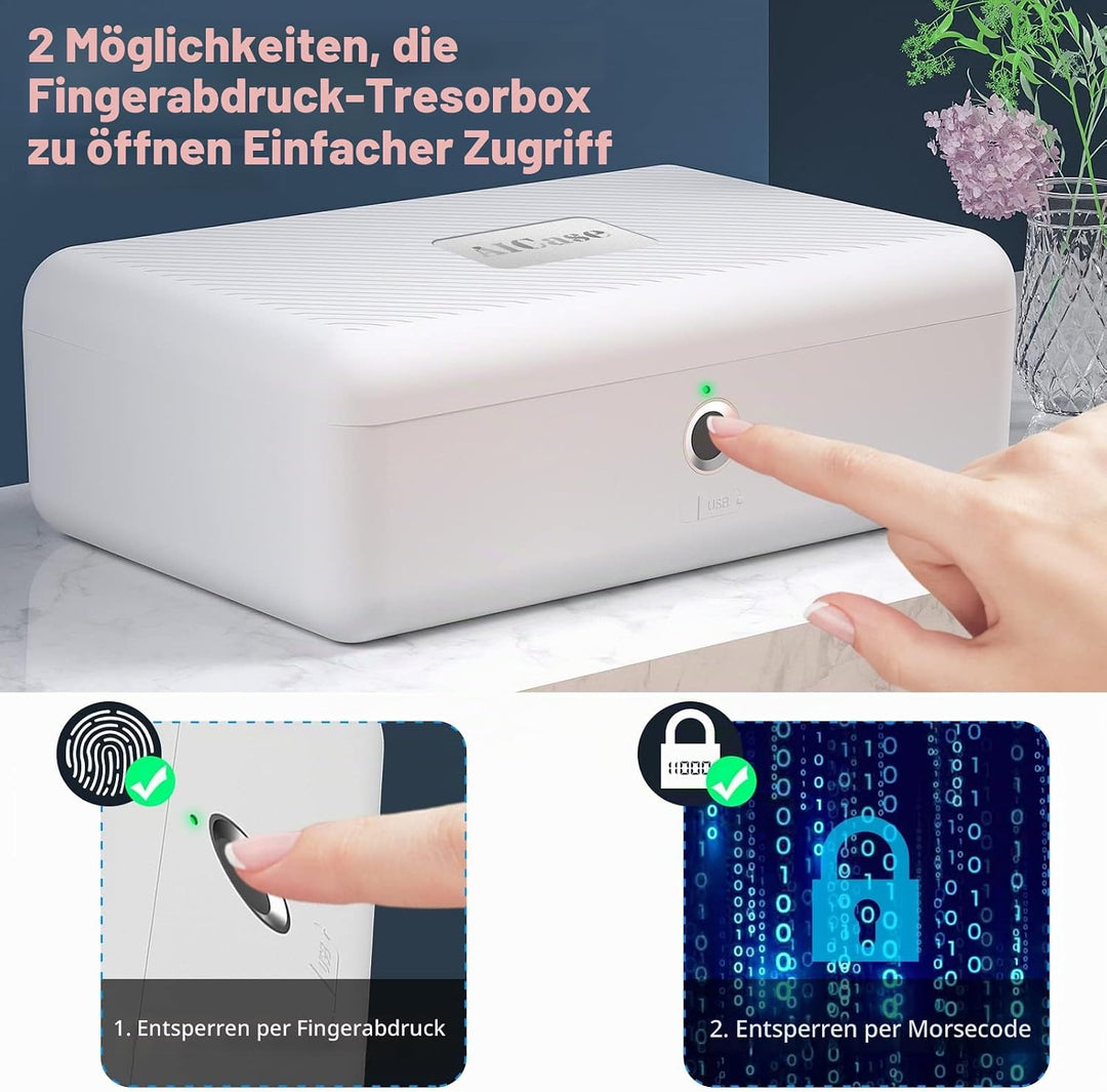 LOCK Biometrischer Tresor [Fingerabdruckerkennung] [Kompakt] Ideal für Scheckbücher, Geld, Schmuck,