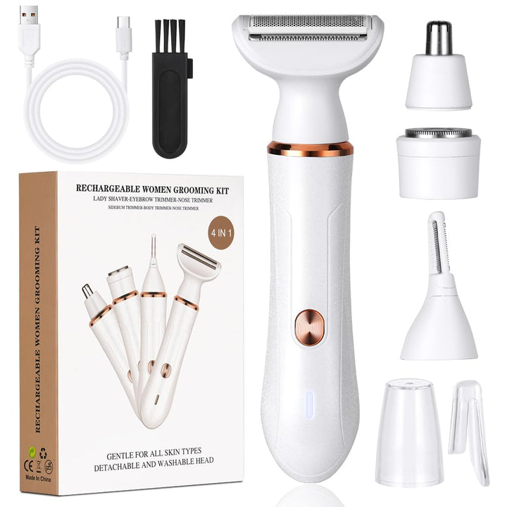 ACWOO Elektrischer Rasierer für Frauen, 4-In-1 Elektrischer Damenrasierer, Schmerzfreier Intimrasier