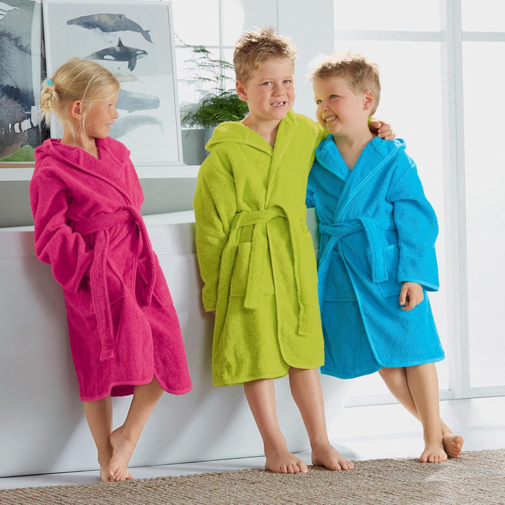 Erwin Müller Kinder-Bademantel mit Kapuze uni Frottier türkis Grösse 122/128 - weich, flauschig, sau