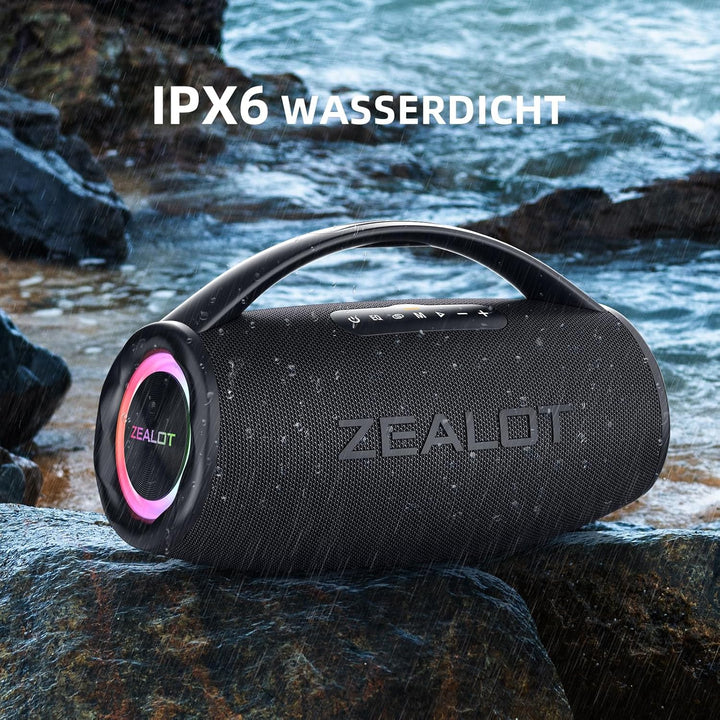ZEALOT Bluetooth Lautsprecher,Musikbox Bluetooth Box für Draussen,80W Stereo Sound,BassUp, 16000mAH