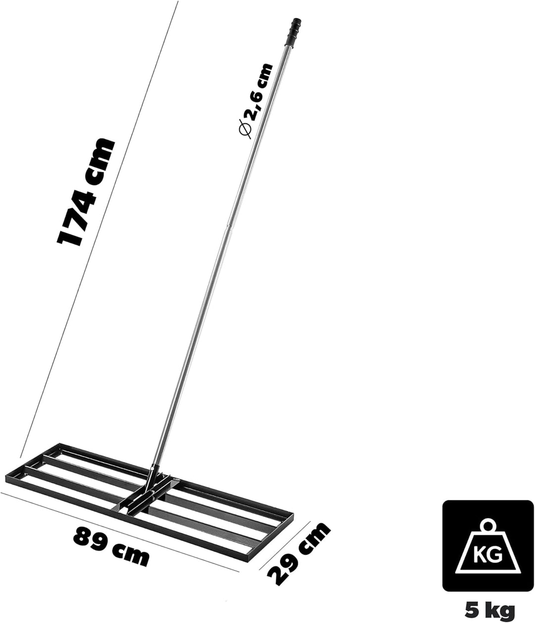 KADAX Rasenrakel 89x29cm mit Stiel, Nivellierrechen für Rasenpflege, Rasenplanierrechen zum Nivellie