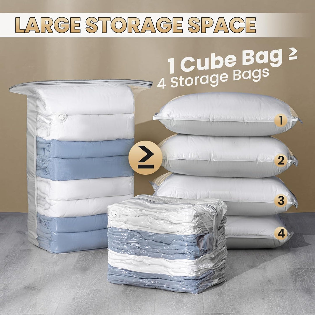 TAILI Vakuumbeutel für Kleidung, Würfel Vakuumbeutel, 8er-Pack Kombi (3 Jumbo + 5 Medium), Aufbewahr