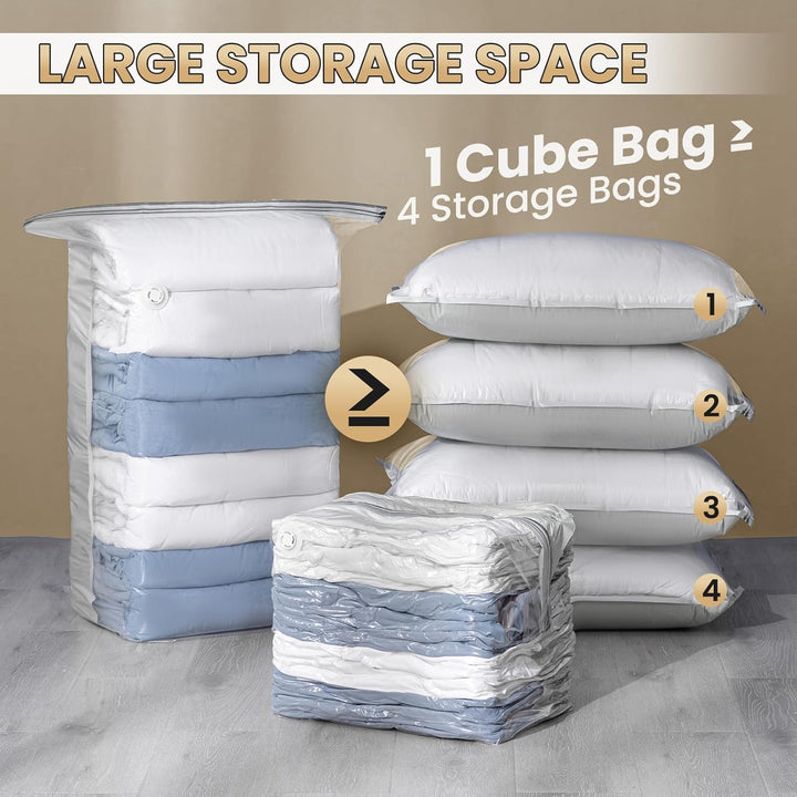 TAILI Vakuumbeutel für Kleidung, Würfel Vakuumbeutel, 8er-Pack Kombi (3 Jumbo + 5 Medium), Aufbewahr