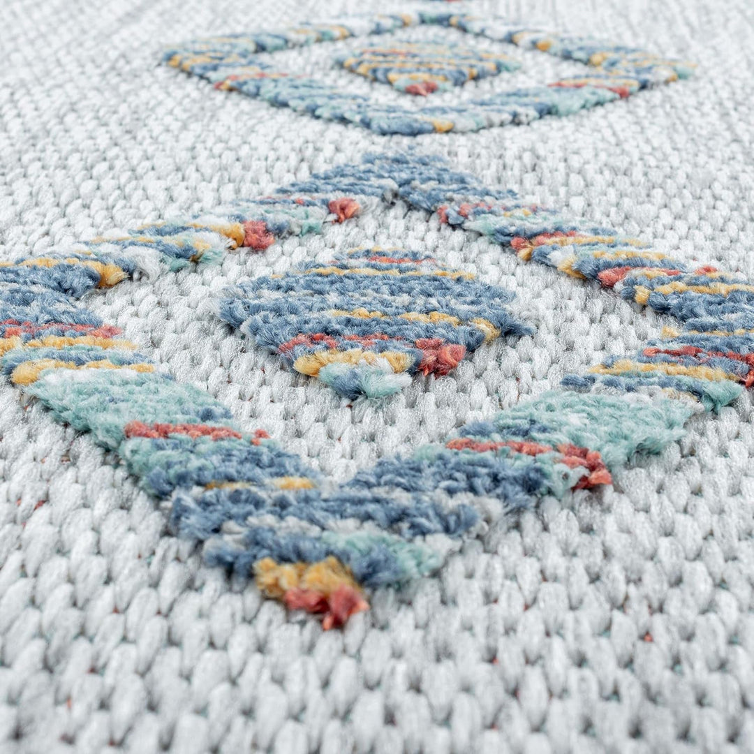 Carpetsale24 Outdoor Teppich Modern, Skandi Boho Ethno Muster 3D Optik, Rechteckig, Grau mit bunten