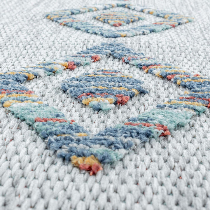 Carpetsale24 Outdoor Teppich Modern, Skandi Boho Ethno Muster 3D Optik, Rechteckig, Grau mit bunten