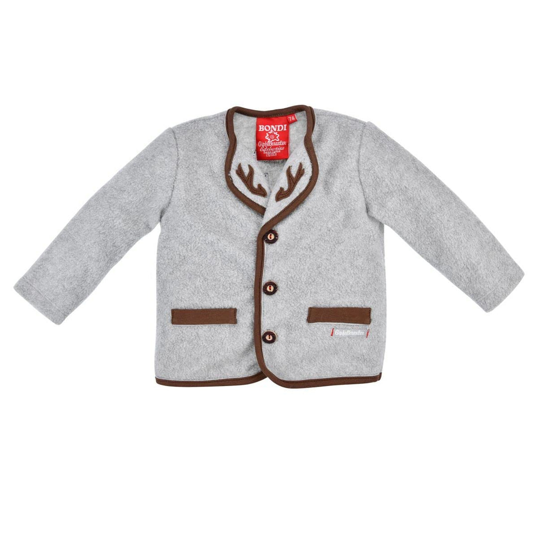 BONDI Trachten Fleecejacke Baby-Jacke Grau-Melange mit Hirschstickerei 7-8 Jahre Grey Melange, 7-8 J