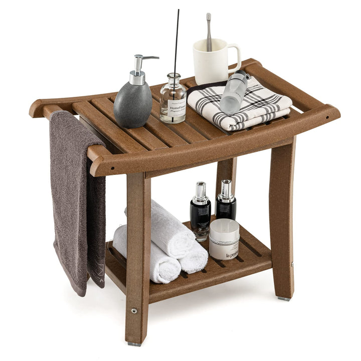 GOPLUS Duschbank mit Ablage, Duschhocker für Beinrasur und Sauna, Duschsitz für Senioren und Erwachs