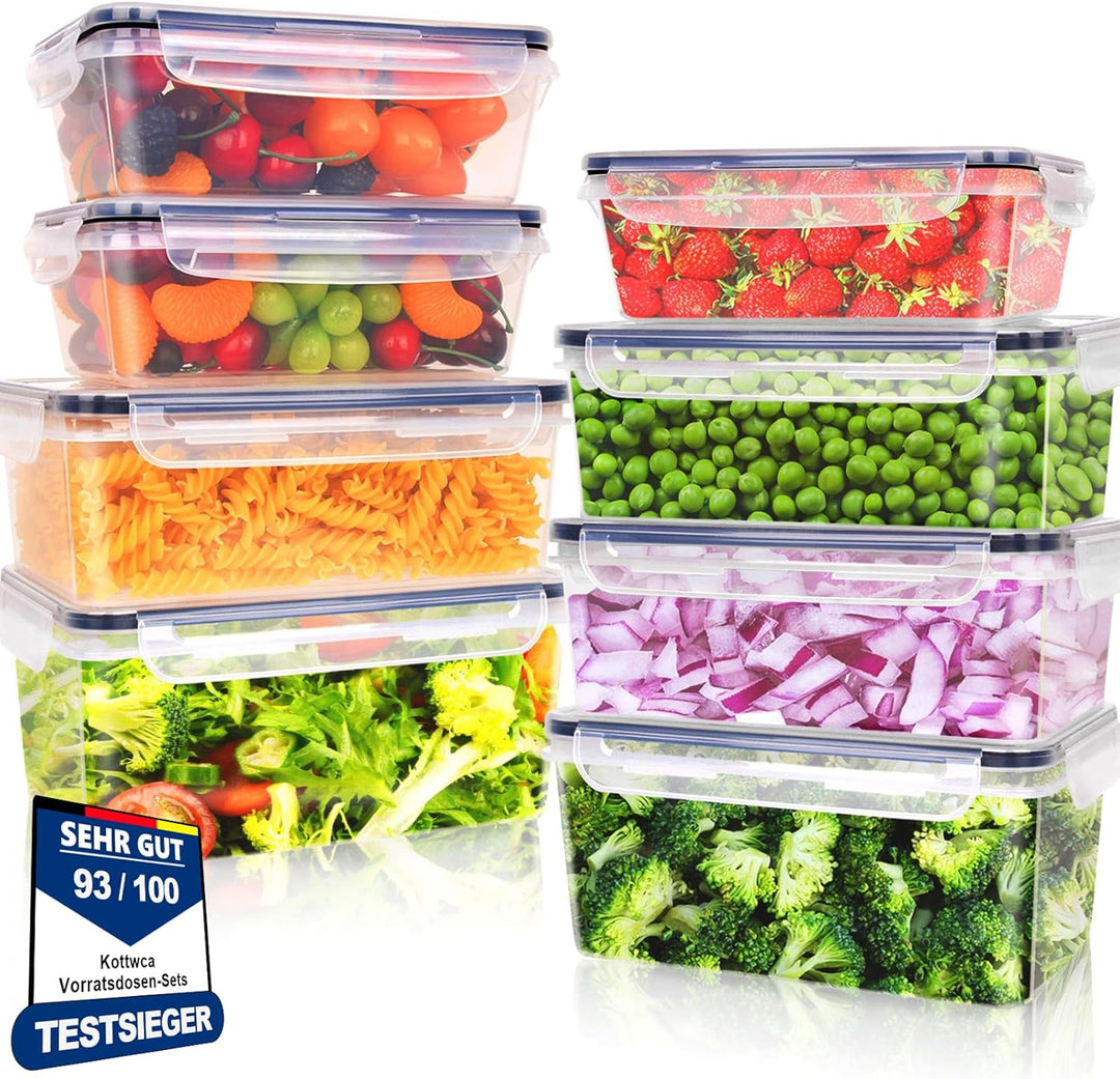 Kottwca Frischhaltedosen mit Deckel Set, 2,2 L 1,74 L 1 L Grosse Kapazität Tupperdosen Set (8 Behält