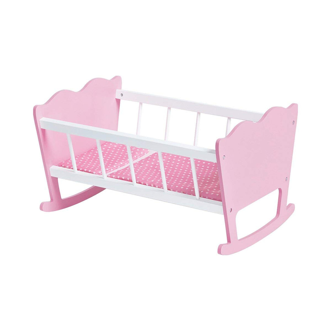PINOLINO Puppenwiege Jasmin, Set 4-tlg - rosa &amp; weiss, inkl. Bettzeug Kleine Herzen, Holz, MDF, Pupp
