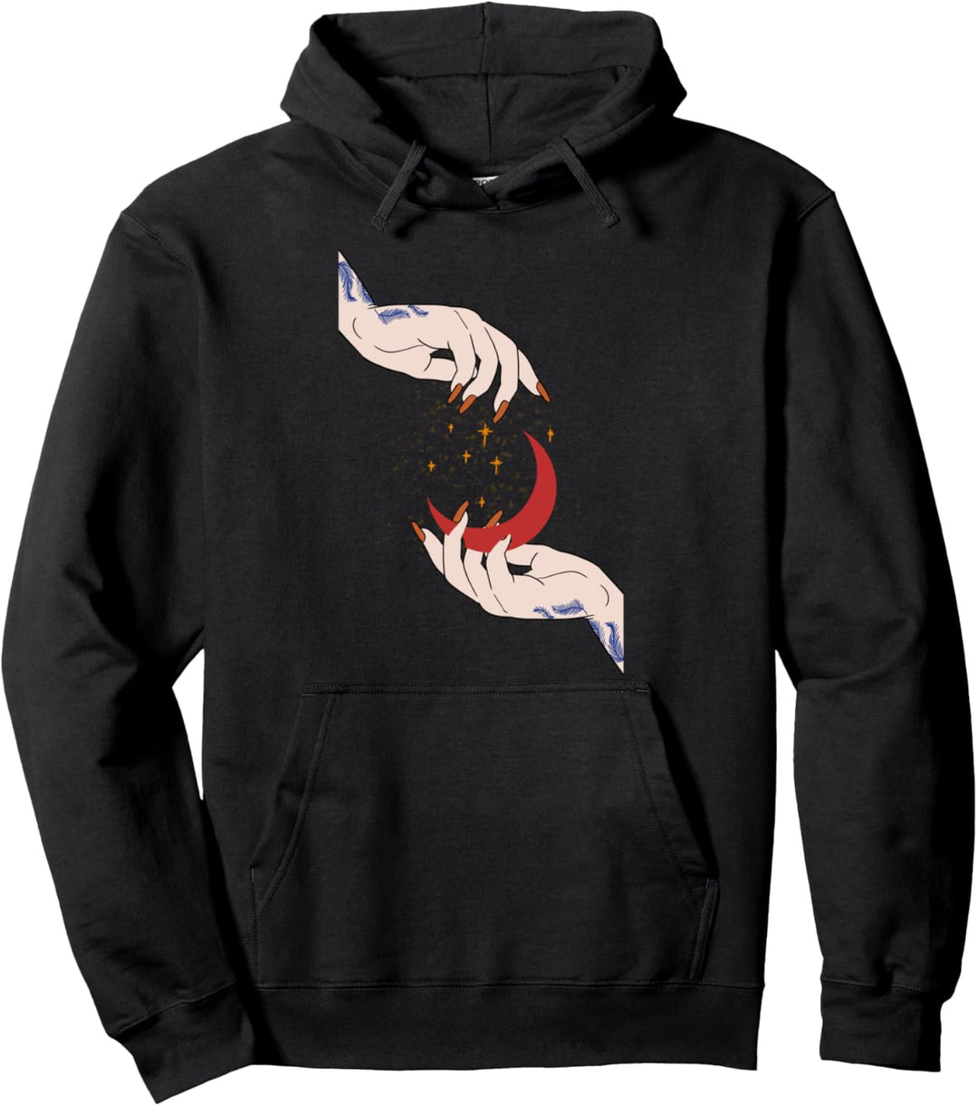 Hands Reaching Red Moon Cosmos Universe Galaxy Lover Gift Pullover Hoodie