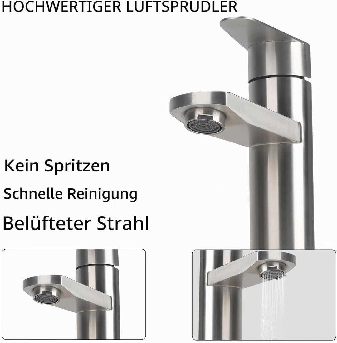 Edelstahl Waschtischarmaturen Bleifreier, Wasserhahn Bad mit Schlauch, Einhebelmischer Waschbeckenar