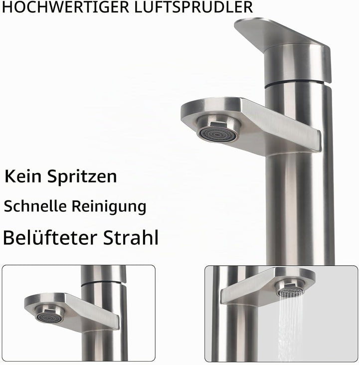 Edelstahl Waschtischarmaturen Bleifreier, Wasserhahn Bad mit Schlauch, Einhebelmischer Waschbeckenar