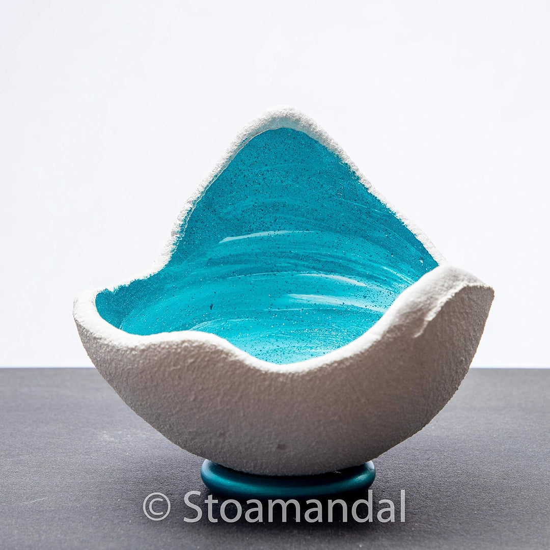 Lichtschale swirly-lagoon - S (15cm) - Beton weiss - Unikat handmade - Windlicht - Geburtstagsgesche