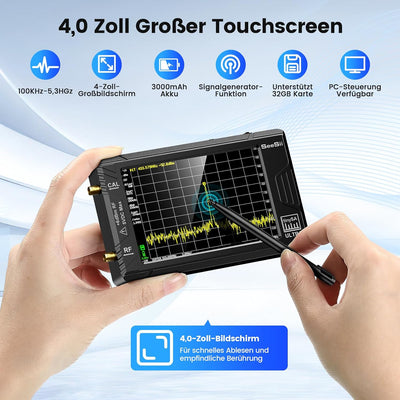 Seesii TinySA Ultra Spektrumanalysator, 2023 Aufgerüsteter Handheld-Frequenzanalysator 4,0'' 100kHz-