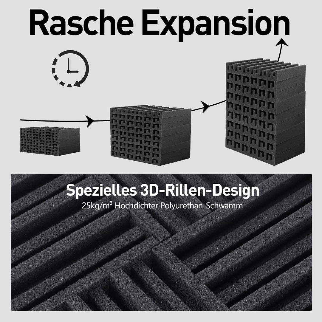 36 Stück Akustikpaneele, Selbstklebend Wandpaneele, Schwarz Gerillte Akustikschaumstoff 12 x 12 x 2