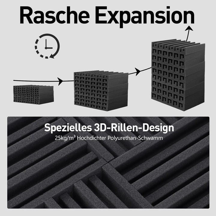 36 Stück Akustikpaneele, Selbstklebend Wandpaneele, Schwarz Gerillte Akustikschaumstoff 12 x 12 x 2