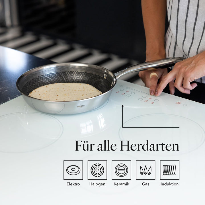 FLORINA Bratpfanne aus Edelstahl ARISTO | Pfanne 24 cm | 3-Lagen-Aufbau | Antihaftbeschichtung mit W