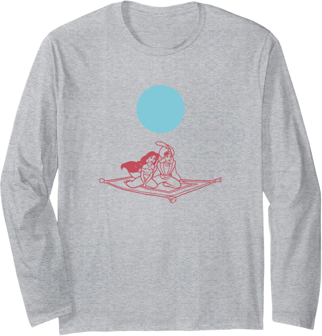Disney Aladdin And Jasmine Flying Carpet Outline Sketch Langarmshirt