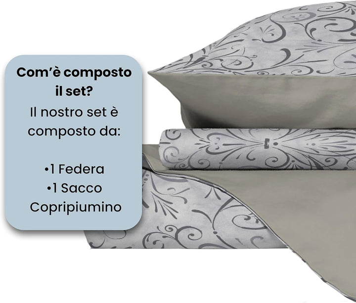 Fantasy Bettbezug, Mikrofaser, Kleine Doppelte, Ornato Grigio Grau Entzug kleine Doppelte, Grau Entz