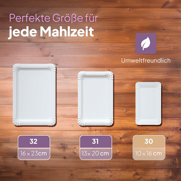 Inoverse 500 Stück Pappteller Weiss – Eckig 8x18 cm – Umweltfreundliche Einweg Teller aus Pappe, Par