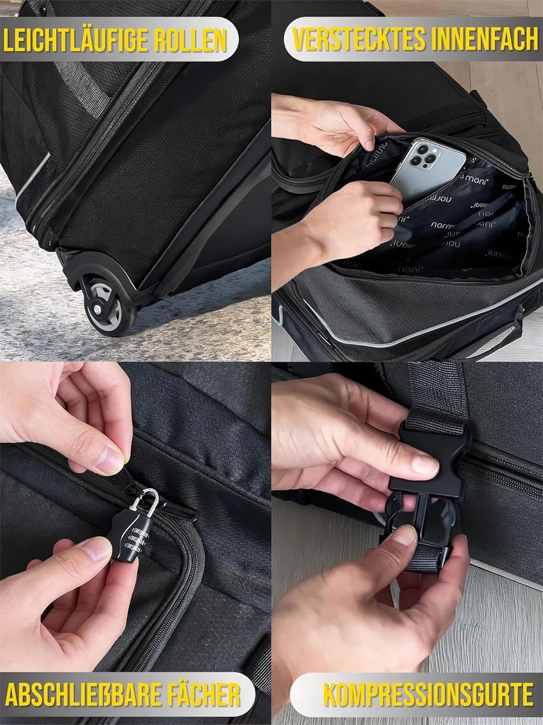 Reisetasche 2-Rad Trolley Weichgepäck Reisetasche mit Rollen und 6 Fächern - erweiterbarer Reisetrol
