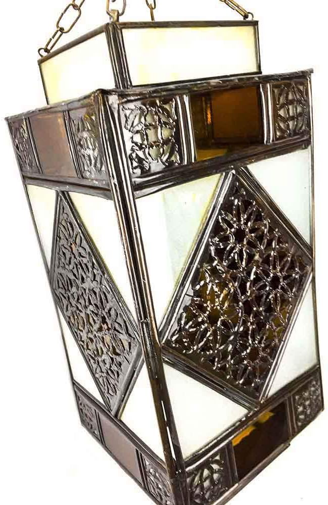 Marokkanische Laterne aus Glas und Metall, handgelocht, 34 cm