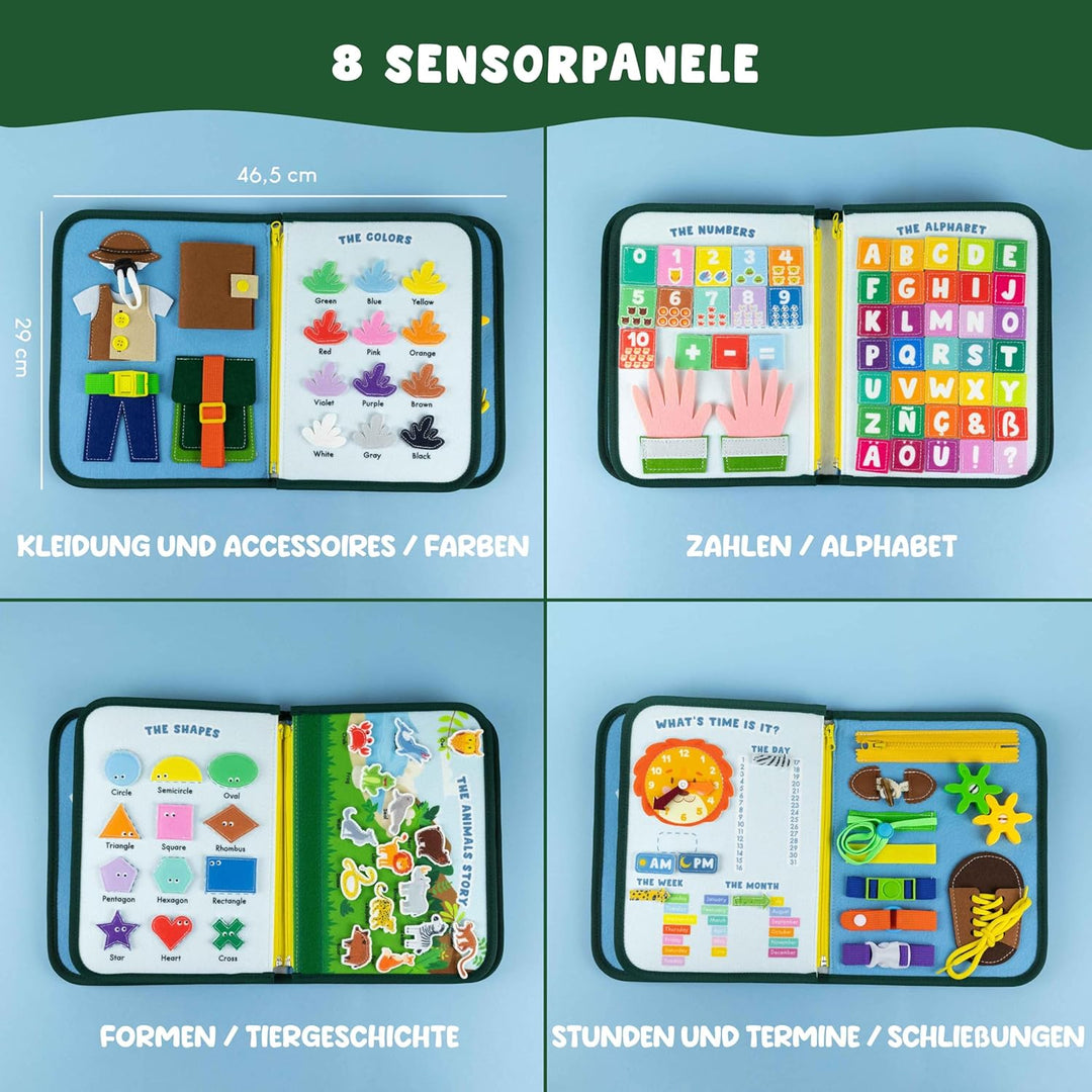 BONNYCO Montessori Busy Board aus Filz Pädagogisches Montessori Spielzeug, Activity Board Baby Motor