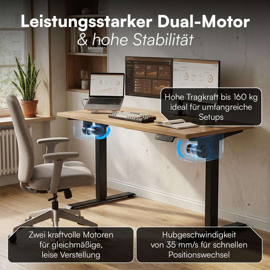STEELSØN Altara höhenverstellbarer Schreibtisch Gestell elektrisch schwarz – extrem stabile Tischbei