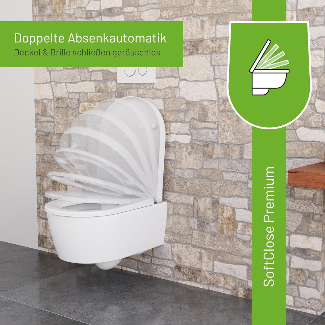 LUVETT® WC-Sitz D650 D-Form Weiss mit Absenkautomatik SoftClose, EasyClean (abnehmbar), Duroplast, e