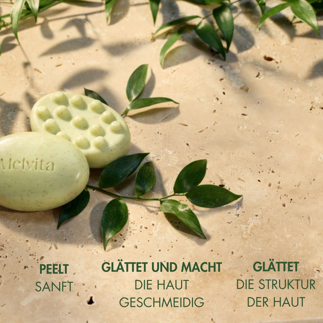 Melvita – Sanfte Peeling-Seife – L'Or Végétal – Peelt und verfeinert das Hautbild – Für trockene Hau