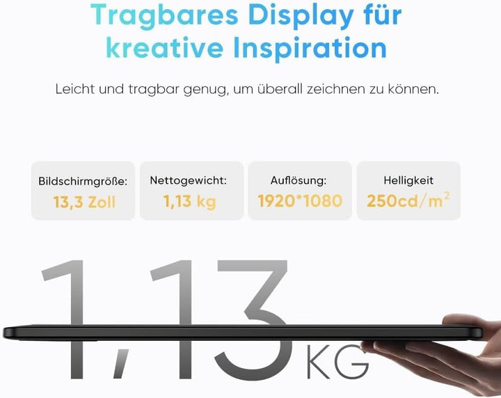 XPPen Artist 13.3 Pro V2 Grafikdisplay, 13.3 Zoll Grafiktablett mit 16K Stift, 99% sRGB, kompatibel