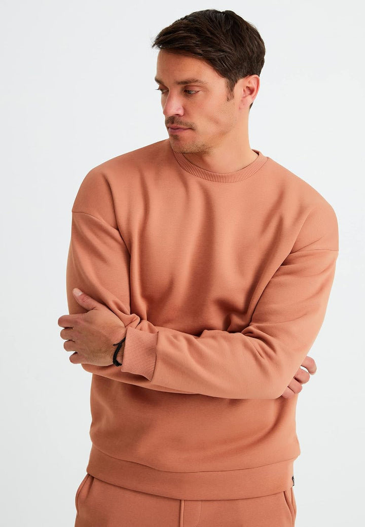 Leif Nelson Oversize Pullover Baumwolle mit Rundhalskragen schwarzer Männer Pulli Sweatshirt Langarm