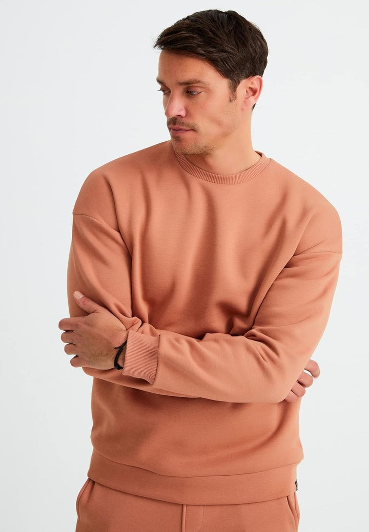 Leif Nelson oversize Pullover Baumwolle mit Rundhalskragen schwarzer Männer Pulli Sweatshirt Langarm
