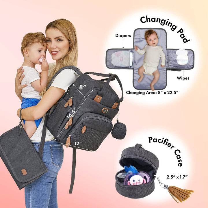 Wickeltasche Rucksack - Dikaslon Grosser Wickelrucksack mit Multifunktions-Babytaschen und mobiler W