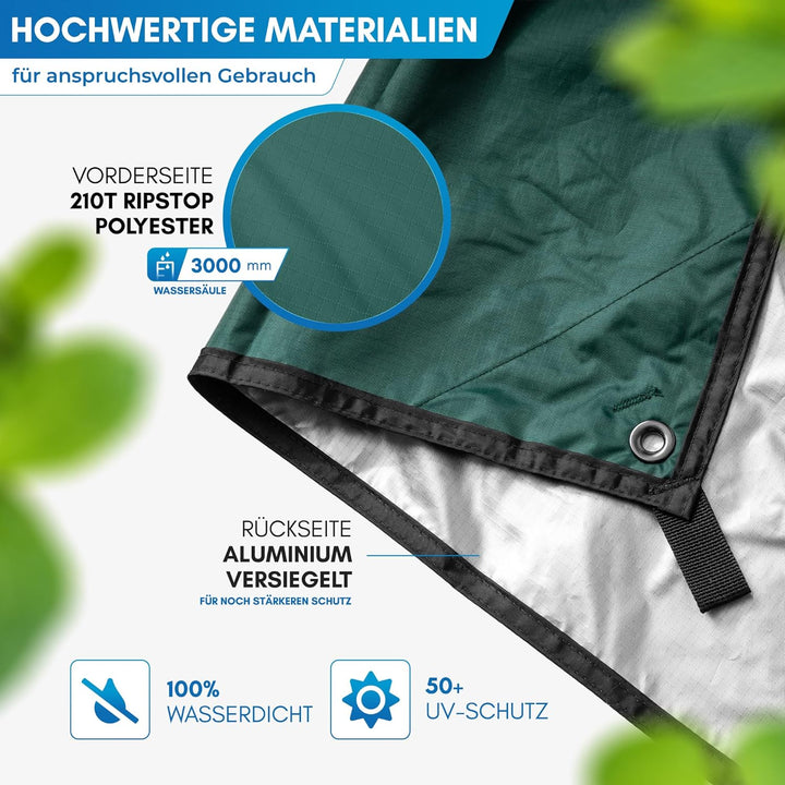 NORDMUT® Tarp 3x3/4m wasserdicht für optimalen Regen- und Sonnenschutz – Robuste Zeltplane kleines P