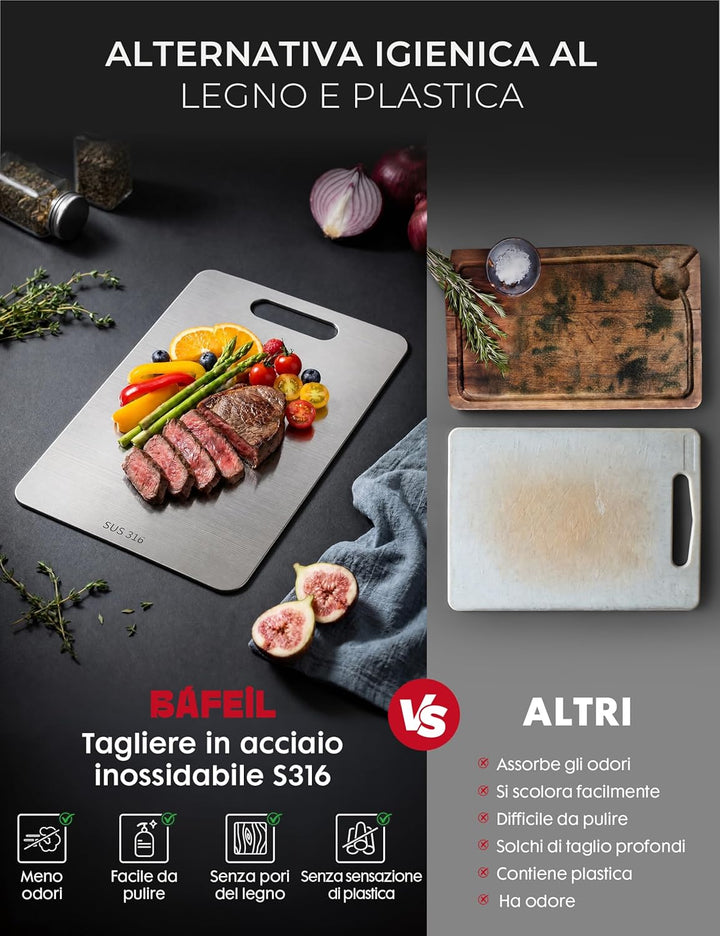 Titan Schneidebrett Set 3 Stück - S316 Edelstahl Schneidebrett, Titanium Cutting Board, Doppelseitig