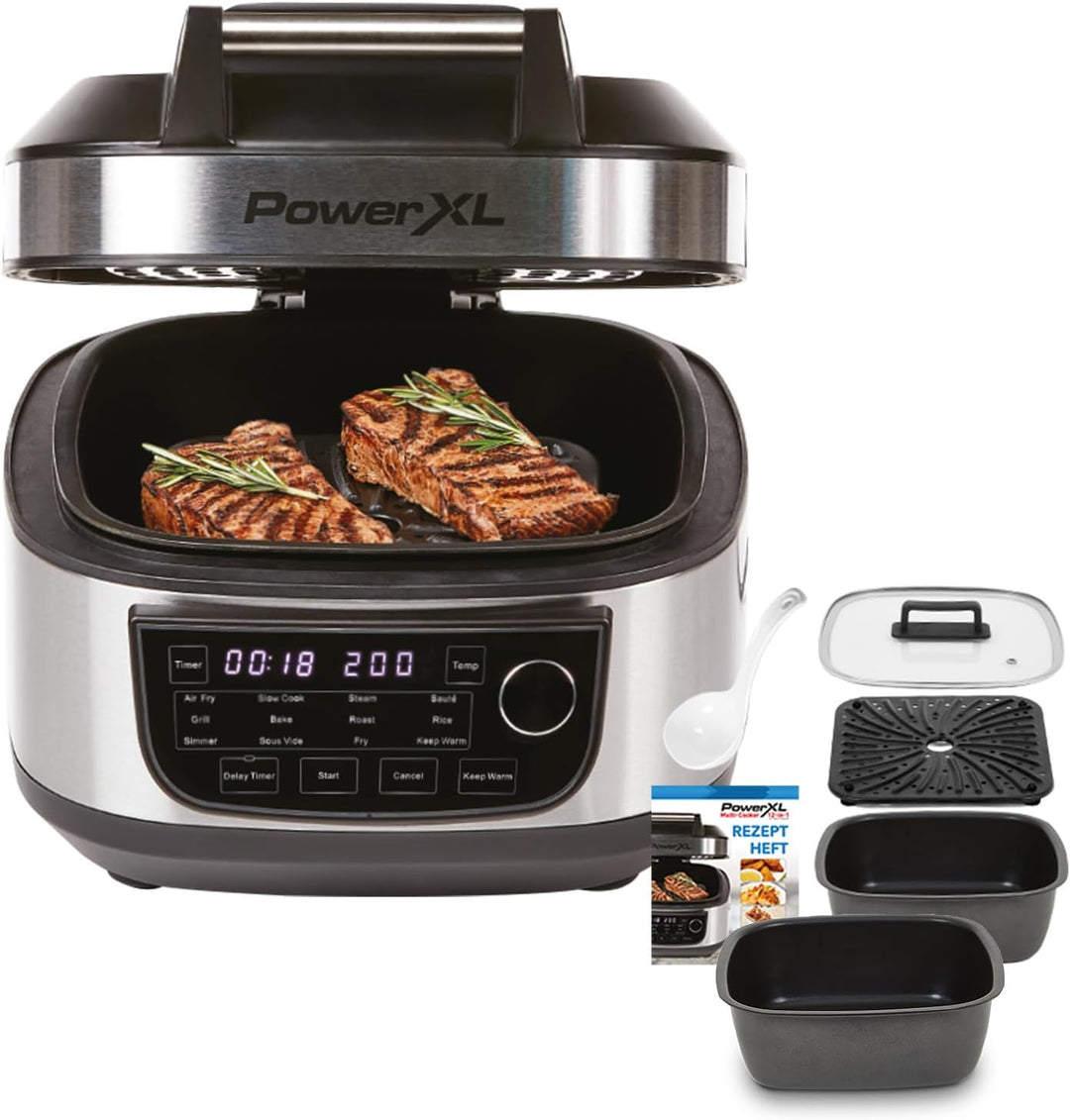 PowerXL MultiCooker Innentopf-Set - 12 in 1 Multikocher mit Warmhaltefunktion - Heissluftfritteuse,