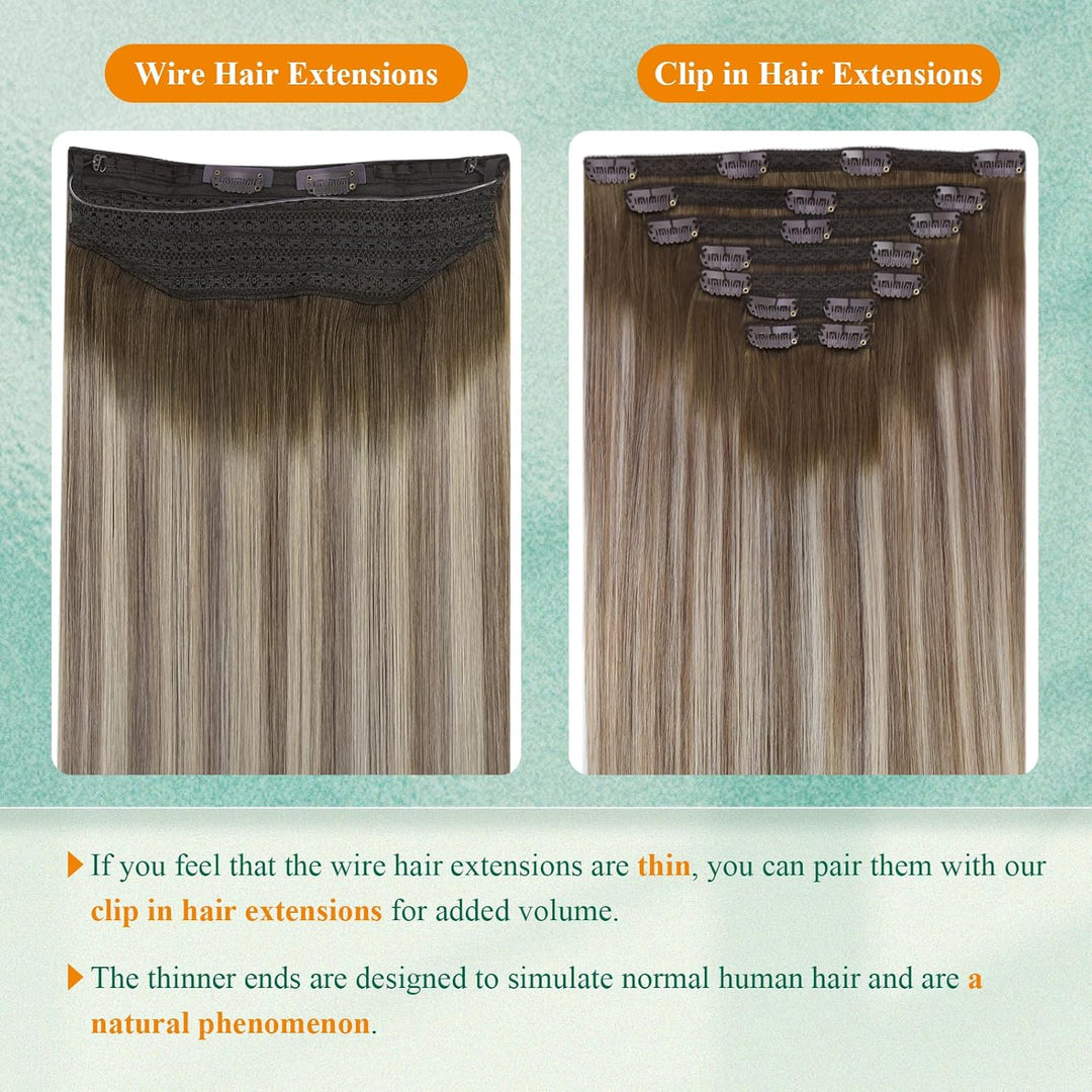 Easyouth Draht Extensions Echthaar Haarteile Echthaar mit Draht 18 Zoll 80g Per Pack Draht Echthaar