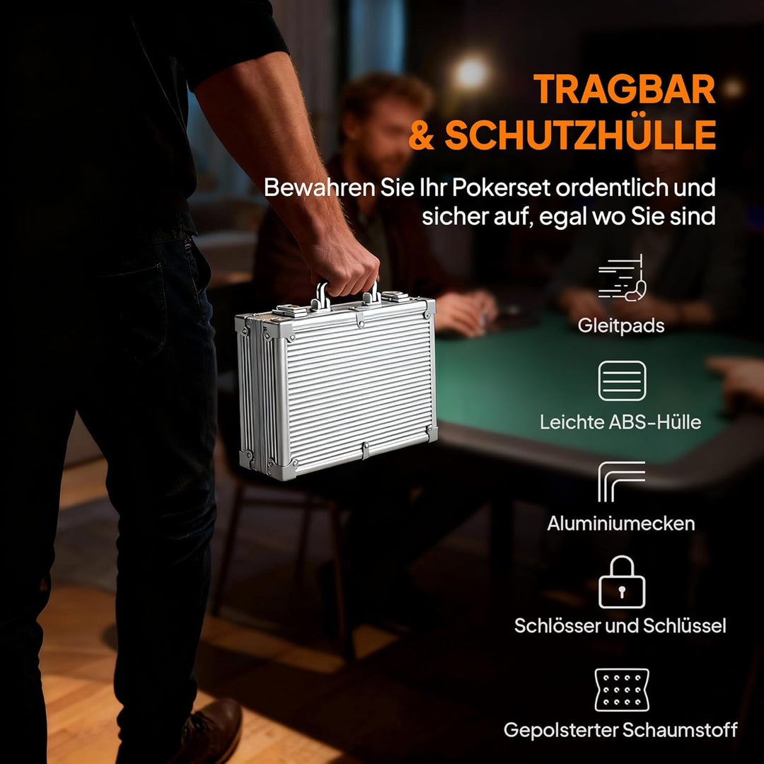 SPORTNOW Pokerkoffer abschliessbar Pokerset mit Koffer 200 Clay Chips Karten 5 Würfel Dealer Button