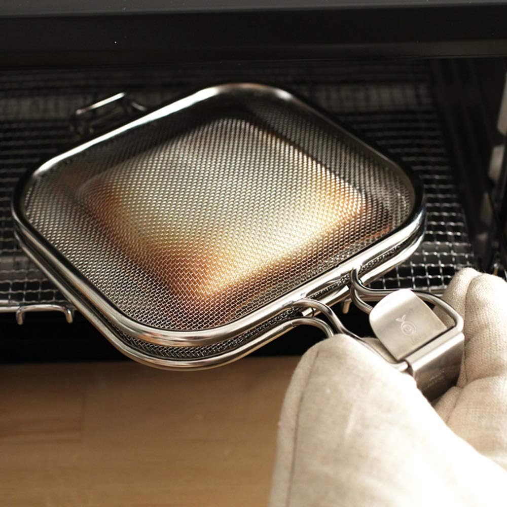 TAMUME Edelstahl-Sandwich-Grillkorb mit Klemme, Geeignetes Grill-Backteil für Backofen und Toaster m