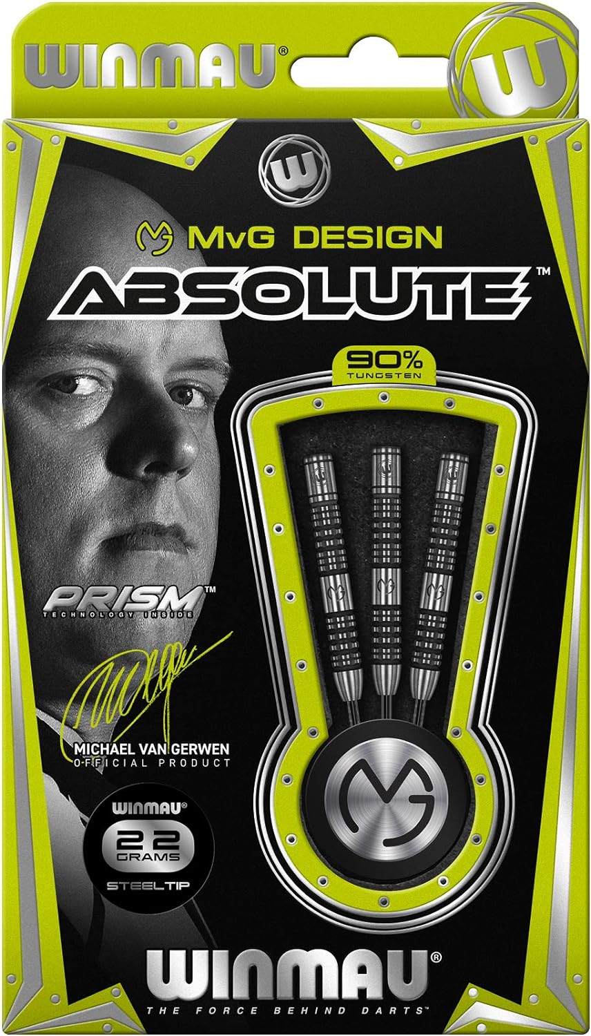 WINMAU Michael Van Gerwen MvG Absolute 22g Profi Wolfram Steeltip Dartpfeile Set mit Flights und Sch