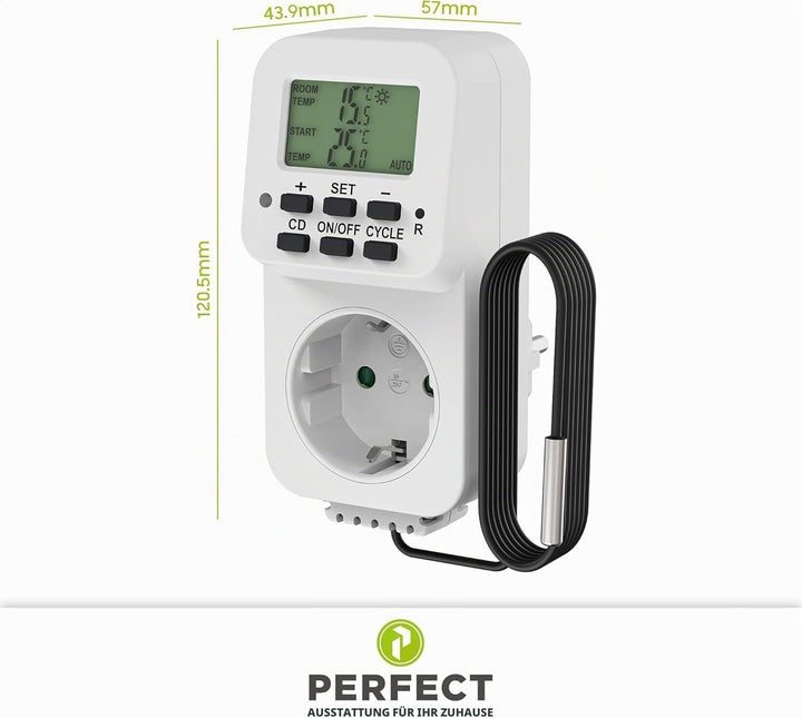 Perfect Steckdosen-Thermostat - Klimaregelung - 5-30°C - 3500W - 230V/16A - für Heiz- und Kühlgeräte