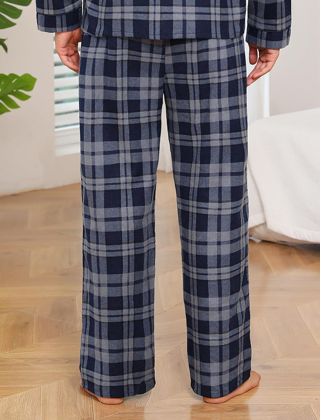 MIA LUCCE Schlafanzughose Herren Lang Kariert Pyjama Hose Baumwolle Flanell Atmungsaktive Schlafanzu