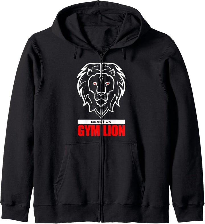 Gym Löwe Kopf Rot Tier Gains Workout Fitness Training Kapuzenjacke