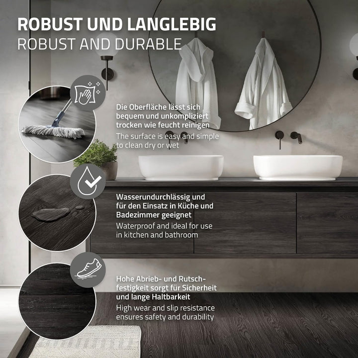 ML-Design Deluxe PVC Bodenbelag, Selbstklebende Vinyl-Dielen, Vinylboden, 91,5 cm x 15,3 cm x 2 mm,