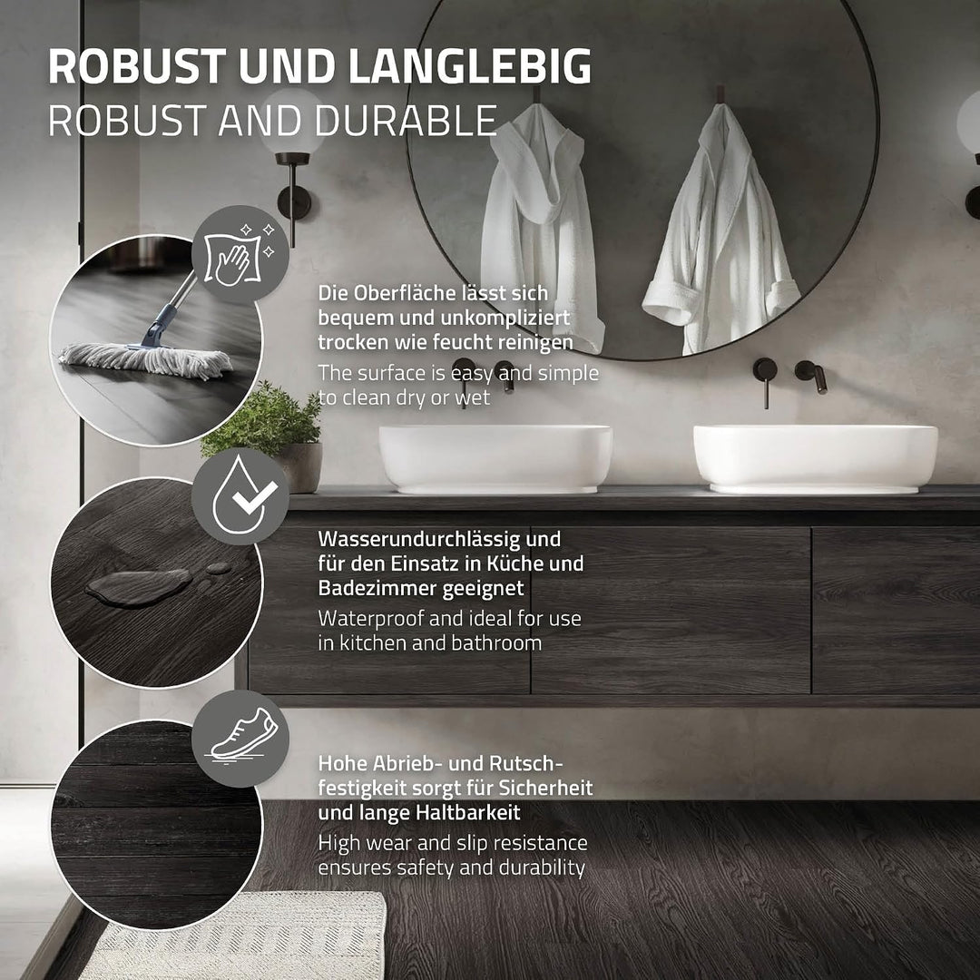 ML-Design Deluxe PVC Bodenbelag, Selbstklebende Vinyl-Dielen, Vinylboden, 91,5 cm x 15,3 cm x 2 mm,